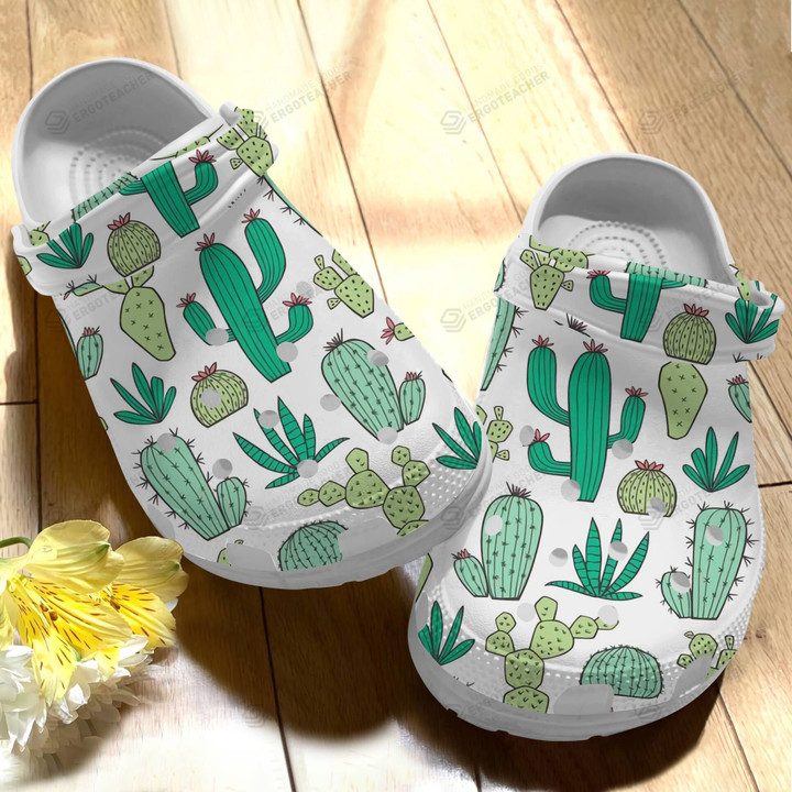 Simple Cactus Pattern Crocs Crocband Clogs, Gift For Lover Cactus Crocs Comfy Footwear
