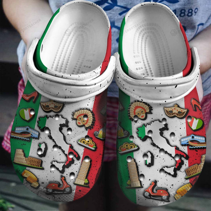 Italy Flag Crocs Crocband Clogs, Gift For Lover Italy Flag Crocs Comfy Footwear