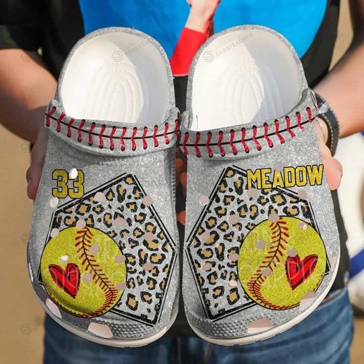 Personalized Softball Cheetah Base Crocs Crocband Clogs, Gift For Lover Softball Cheetah Crocs Comfy Footwear