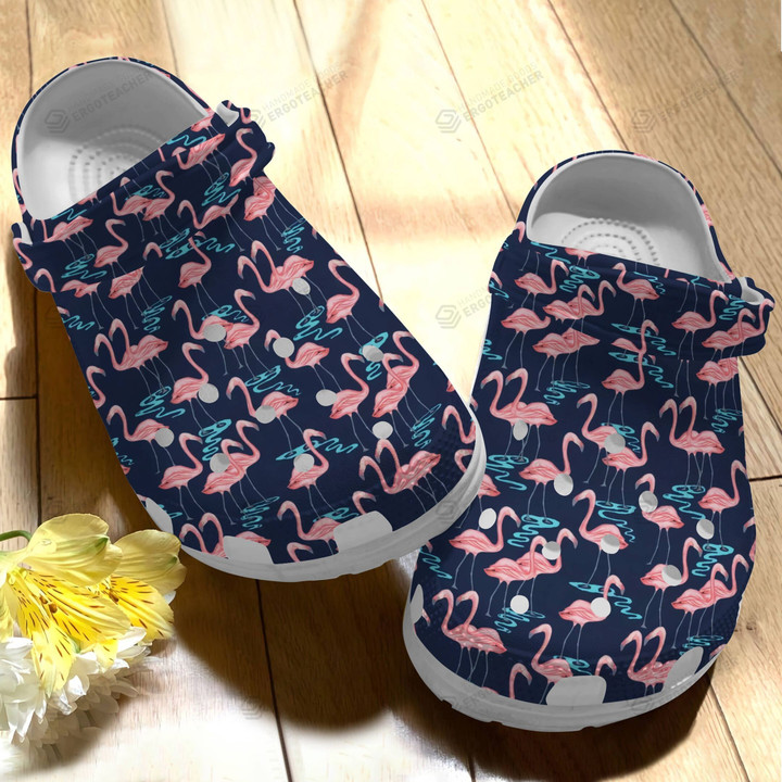 Flamingo Night Crocs Crocband Clogs, Gift For Lover Flamingo Night Crocs Comfy Footwear