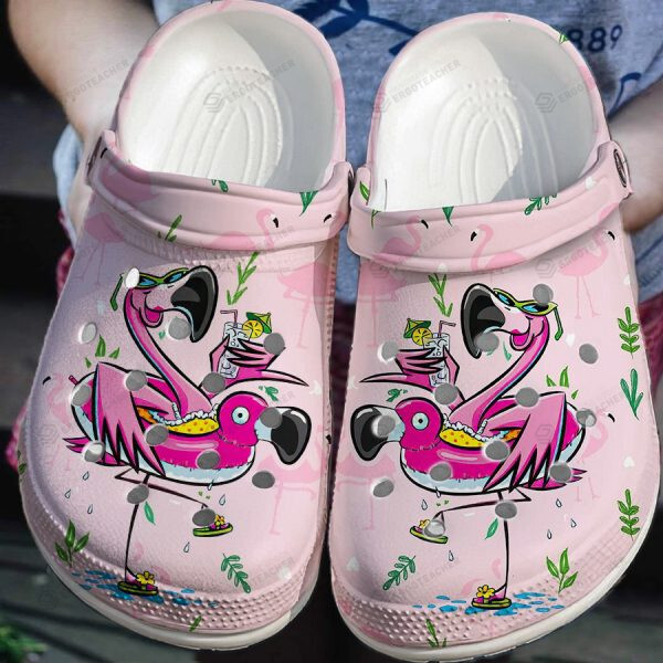 Pink Flamingo Crocs Crocband Clogs, Gift For Lover Pink Flamingo Crocs Comfy Footwear