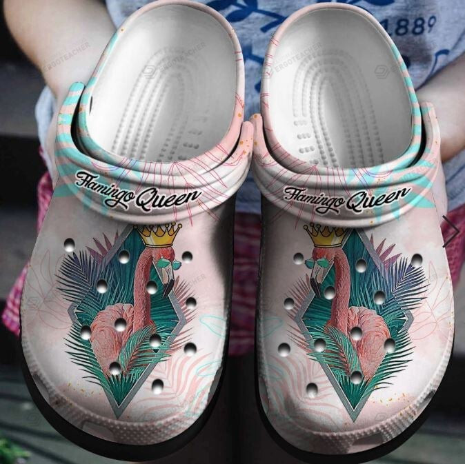Flamingo Queen Beach Crocs Crocband Clogs, Gift For Lover Crocs Comfy Footwear
