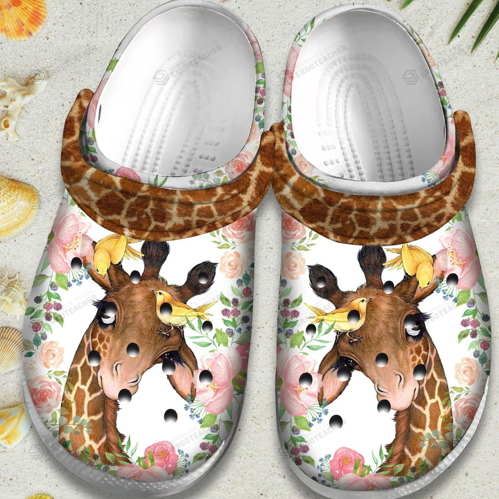 Flower Giraffe With Bird Crocs Crocband Clogs, Gift For Lover Flower Giraffe With Bird Crocs Comfy Footwear
