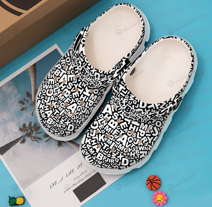 Teacher Abstract Letters Crocs Crocband Clogs, Gift For Lover Teacher Abstract Letters Crocs Comfy Footwear