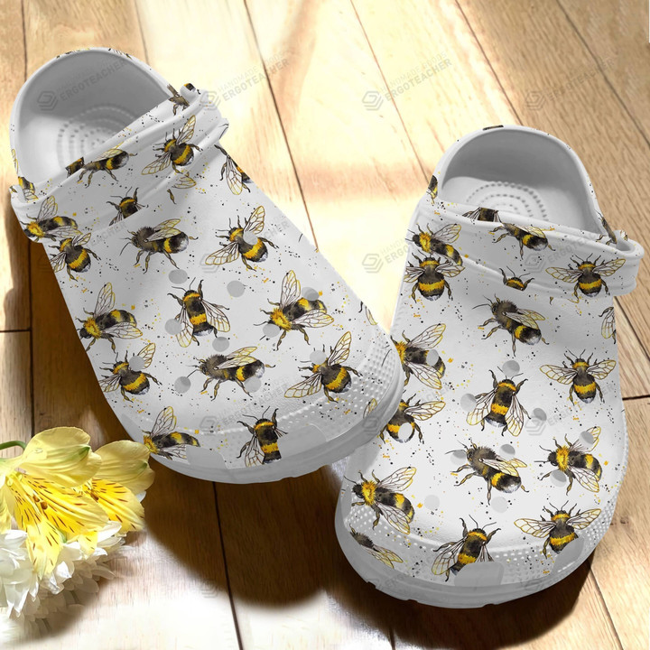 Bee Art Crocs Crocband Clogs, Gift For Lover Bee Crocs Comfy Footwear