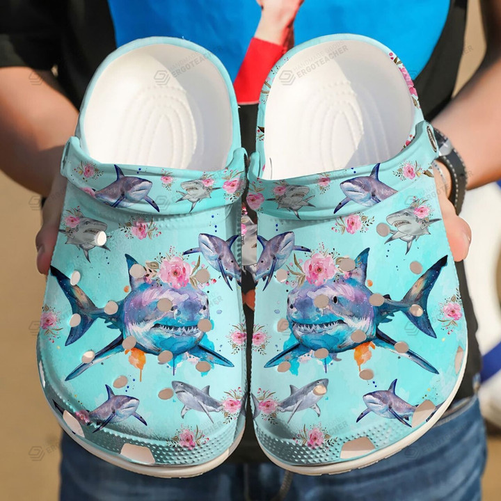 Shark Crocs Crocband Clogs, Gift For Lover Shark Crocs Comfy Footwear