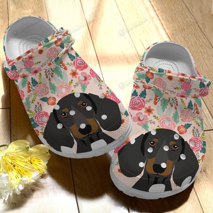 Dog Floral Crocs Crocband Clogs, Gift For Lover Dog Floral Crocs Comfy Footwear