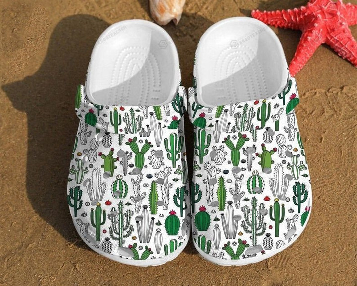 Cactus Pattern Crocs Crocband Clog, Gift For Lover Cactus Pattern Crocs Comfy Footwear