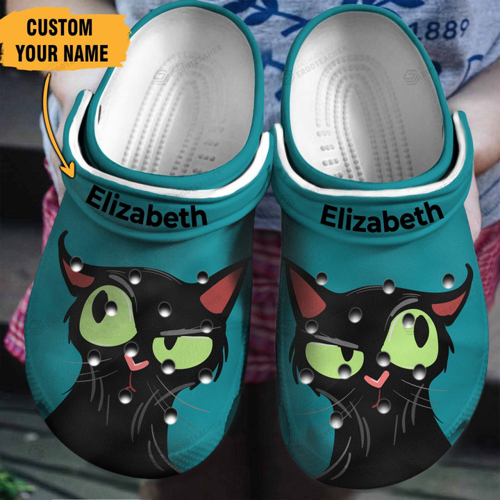 Personalized Funny Face Of Black Cat Crocs Crocband Clogs, Gift For Lover Funny Face Of Black Cat Crocs Comfy Footwear