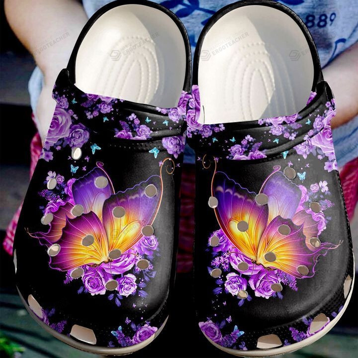 Butterfly Beautiful Crocs Crocband Clogs, Gift For Lover Butterfly Beautiful Okay Crocs Comfy Footwear
