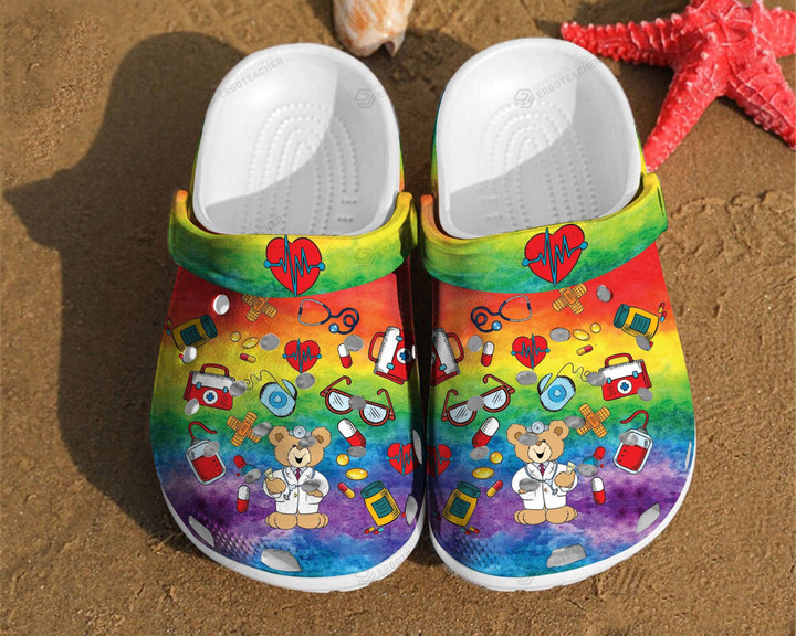 Nurse Pattern Hippie Life Crocs Crocband Clogs, Gift For Lover Nurse Pattern Hippie Life Crocs Comfy Footwear