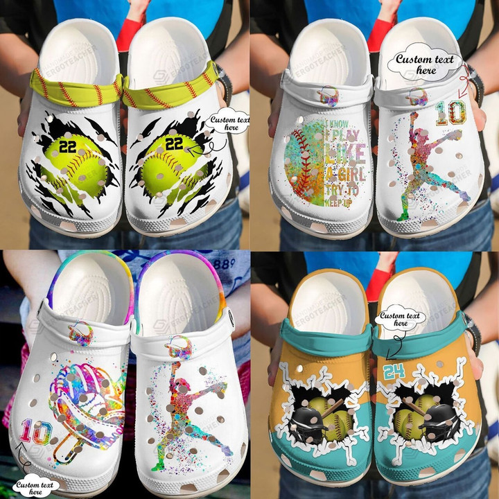 Personalized Softball Crocs Crocband Clogs, Gift For Lover Softball Crocs Comfy Footwear