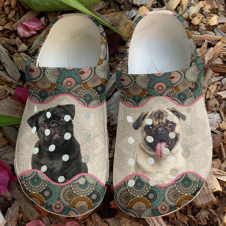 Pug Boho Crocs Crocband Clogs, Gift For Lover Pug Boho Crocs Comfy Footwear