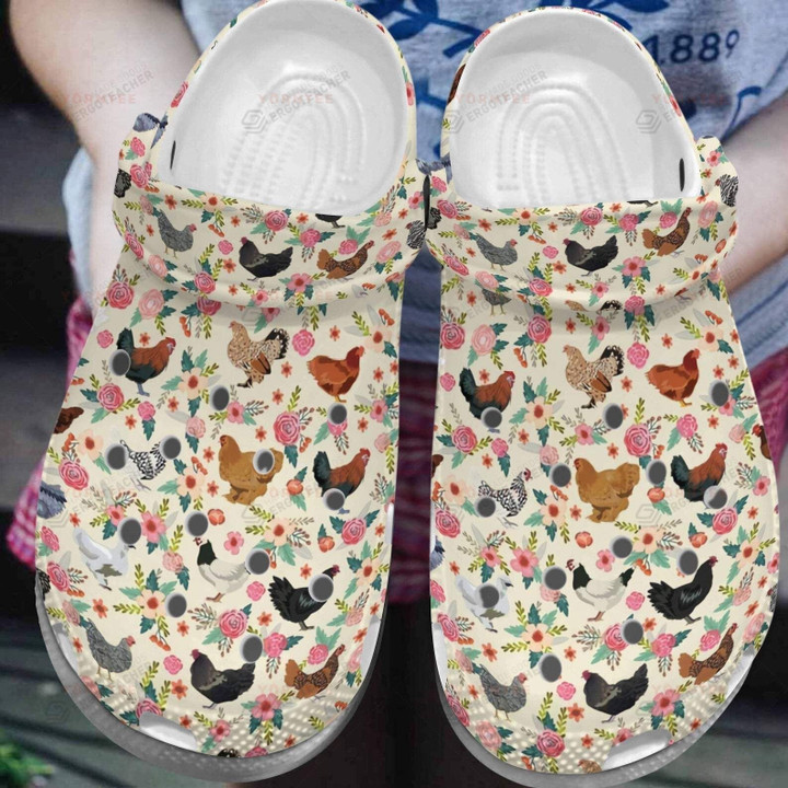 Chicken Flower Farm Crocs Crocband Clogs, Gift For Lover Chicken Crocs Comfy Footwear
