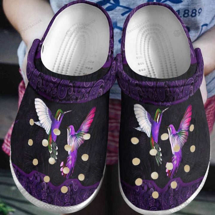 Hummingbird Purple Mandala Crocs Crocband Clogs, Gift For Lover Hummingbird Crocs Comfy Footwear