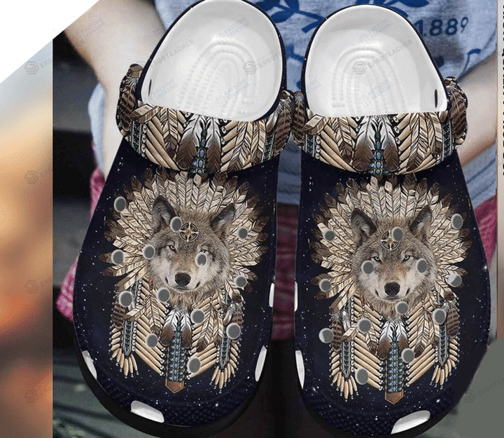 Wolf Bohemian Crocs Crocband Clogs, Gift For Lover Wolf Bohemian Crocs Comfy Footwear