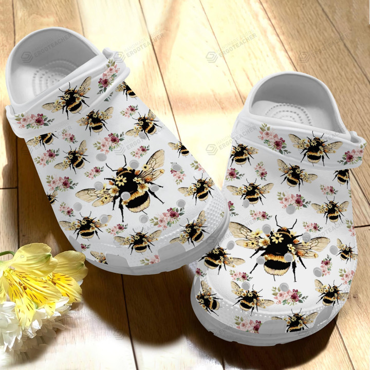 Bee Flower Crocs Crocband Clogs, Gift For Lover Bee Flower Crocs Comfy Footwear