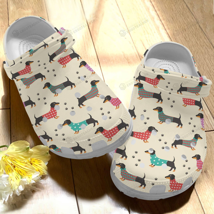 Dachshund Pajama Crocs Crocband Clogs, Gift For Lover Dachshund Pajama Crocs Comfy Footwear