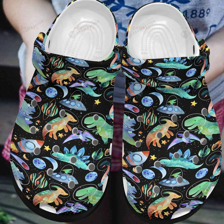 Space Dinosaur Ocean Crocs Crocband Clogs,Gift For Lover Space Dinosaur Ocean Crocs Comfy Footwear