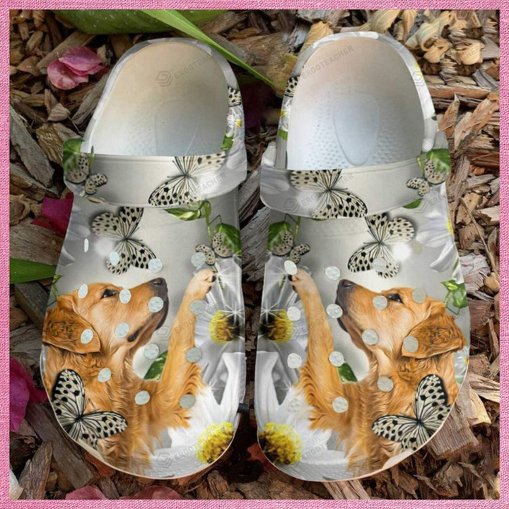 Golden Retriever Daisy Crocs Crocband Clogs, Gift For Lover Dog Golden Retriever Daisy Crocs Comfy Footwear
