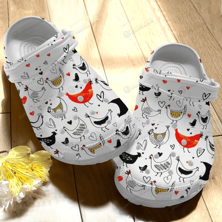 Happy Chicken Crocs Crocband Clogs, Gift For Lover Happy Chicken Crocs Comfy Footwear