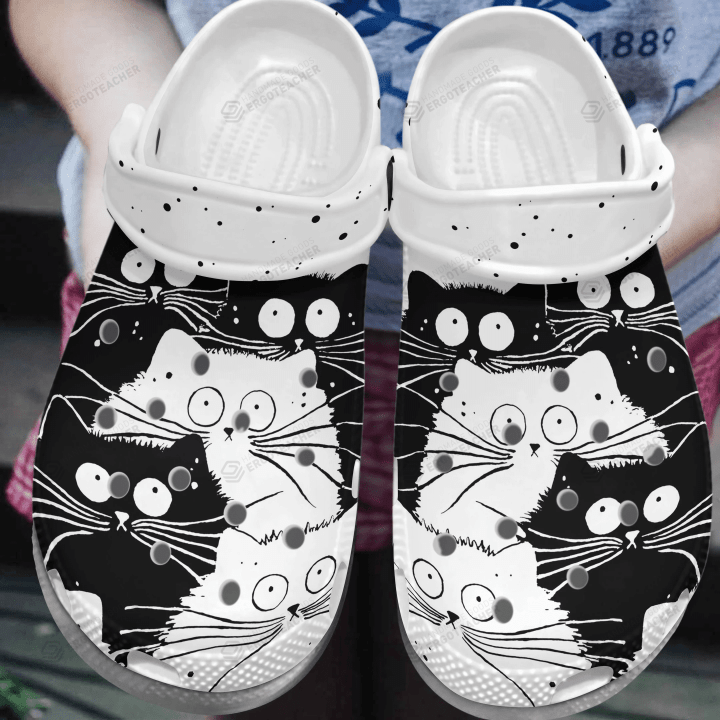 White Cats And Black Cats Crocs Crocband Clogs,Gift For Lover White Cats And Black Cats Crocs Comfy Footwear