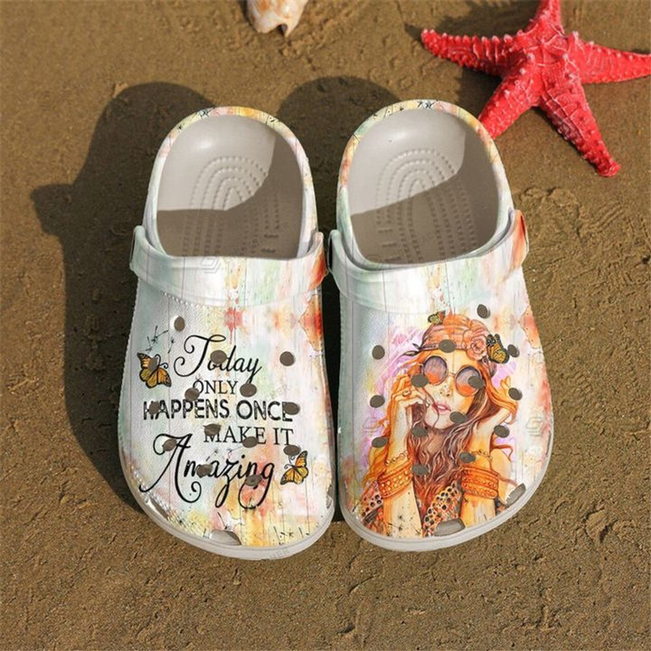 Hippie Make It Amazing Crocs Crocband Clogs, Gift For Lover Hippie Crocs Comfy Footwear
