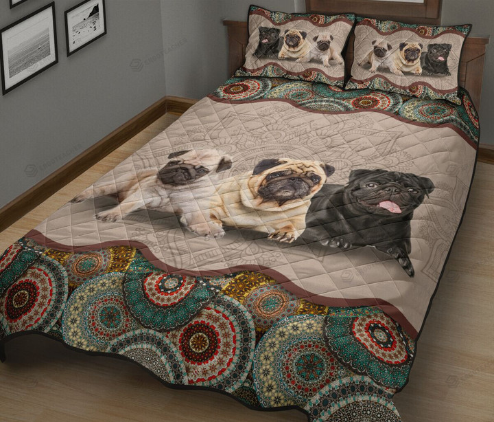 Small Pug Mandala Quilt Bedding Set