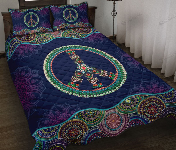 Hippie Dot, Symbol And Mandala Quilt Bedding Set