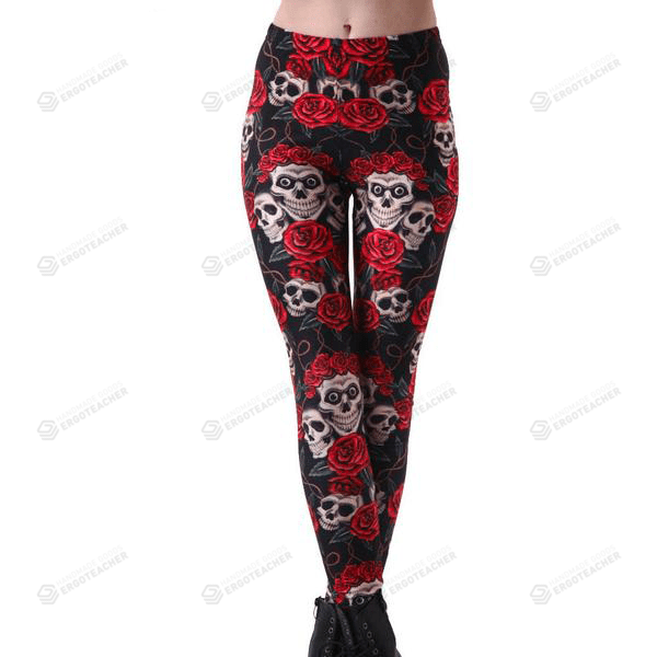 Red Roses&Skulls All Over Print 3D Legging