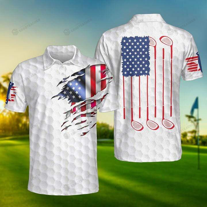Golf American Flag White Polo Shirt