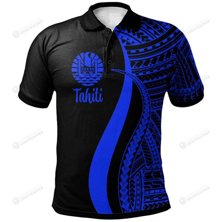 Tahiti Blue Polynesian Tentacle Tribal Pattern Polo Shirt
