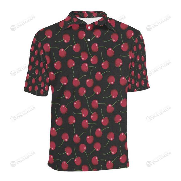 Cherry Black Background Unisex Polo Shirt