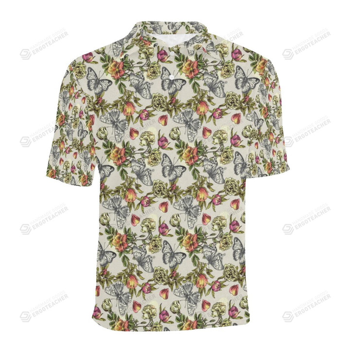 Butterfly Flower Pattern Unisex Polo Shirt