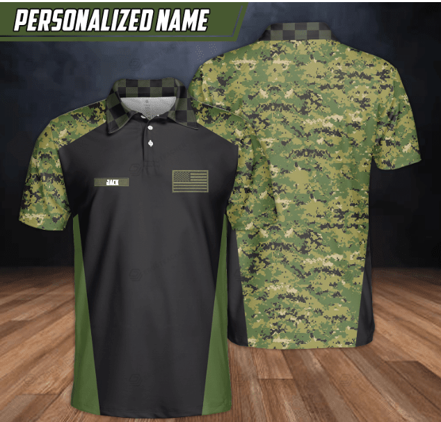Custom Name Us Army Camo Pattern Polo Shirt