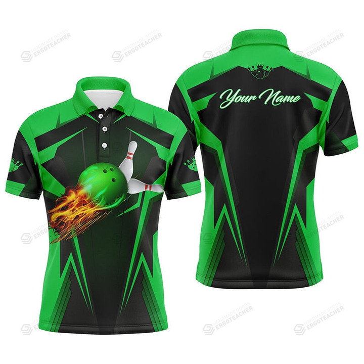 Bowling Flame Personalized Unisex Polo Shirt, Bowling Ball and Pins Unisex Golf Shirt