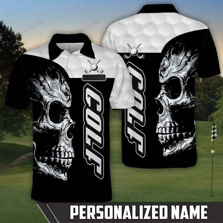 Personalized Black White Skull Golf Polo Shirt