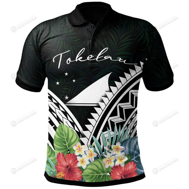Tokelau Coat of Arms & Polynesian Tropical Flowers White Polo Shirt