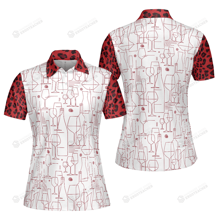 Red Wine And Leopard Pattern Drink Short Unisex Polo Shirt