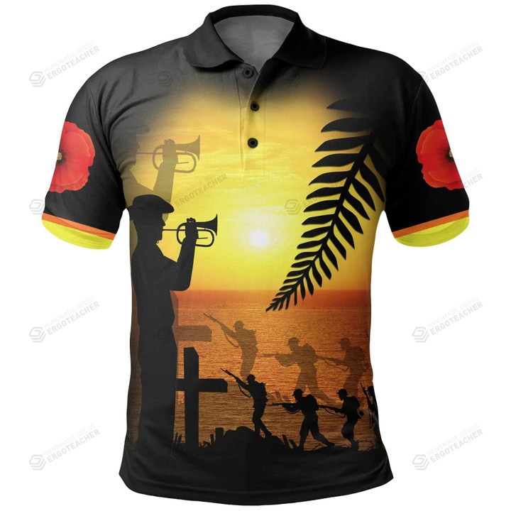 New Zealand Anzac Day Lest We Forget Sunset Polo Shirt