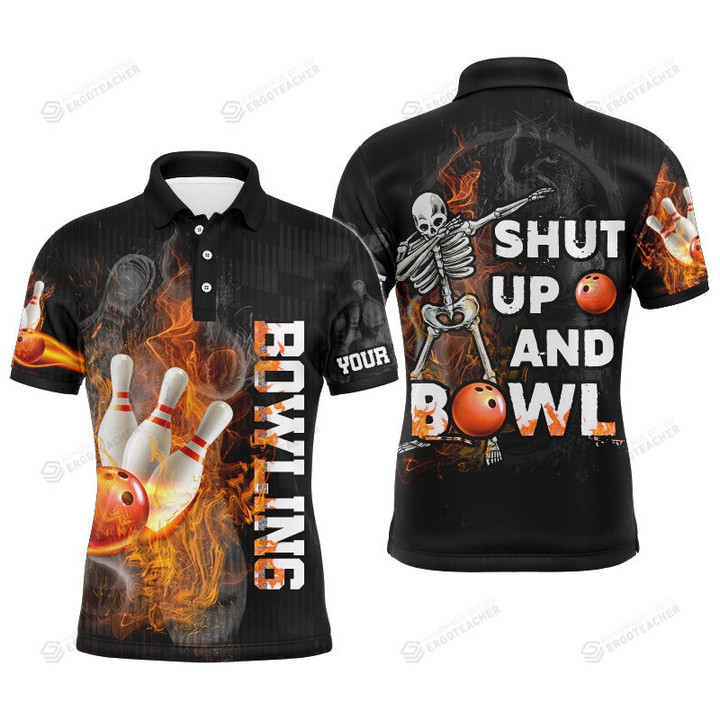 Funny Bowling Personalized Unisex Polo Shirt, Skull Shut Up and Bowl Unisex Golf Shirt