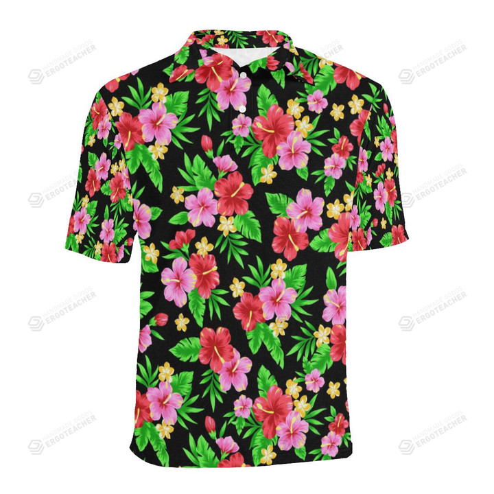 Pink Red Hibiscus Pattern Unisex Polo Shirt