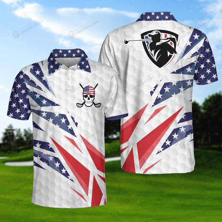 American Flag Golf Skull Polo Shirt