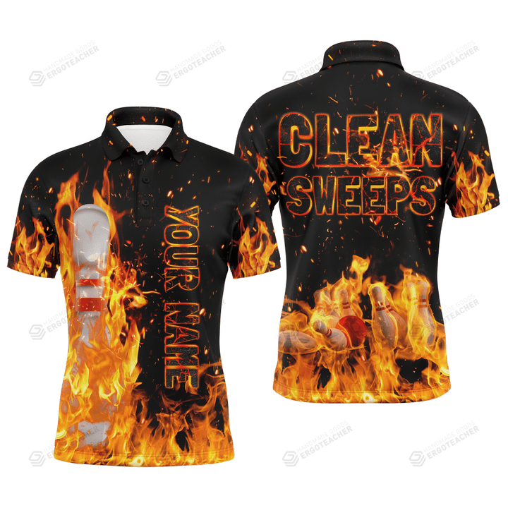 Flame Bowling Personalized Unisex Polo Shirt, Clean Sweeps Unisex Golf Shirt