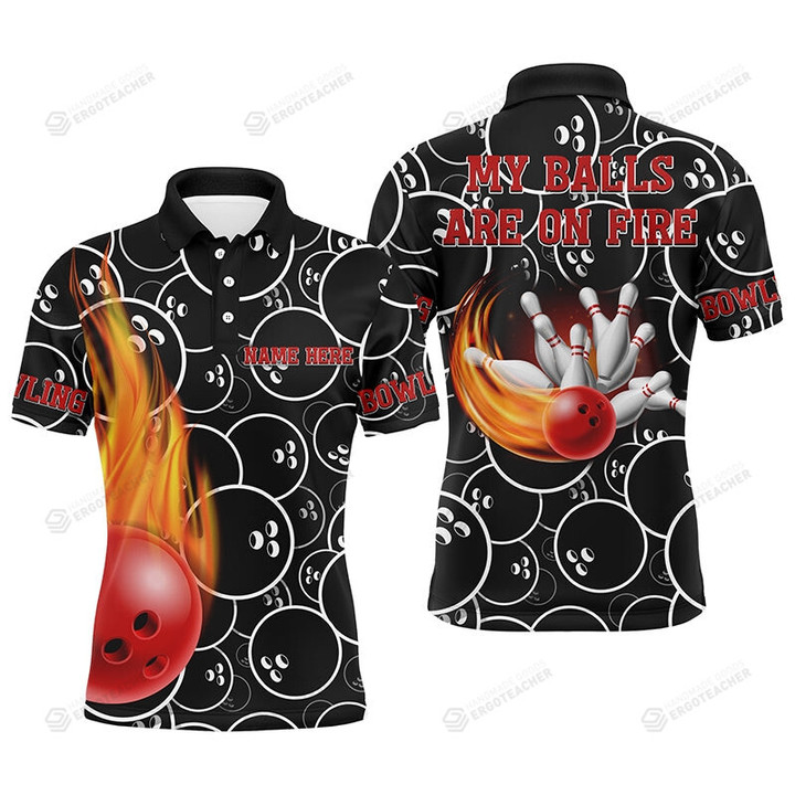 Funny Flame Bowling Personalized Unisex Polo Shirt, My Balls Are on Fire Unisex Golf Shirt