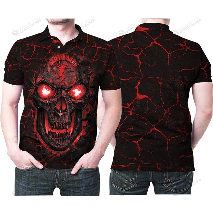 Lava Skull Fireball 3D Graphic Printed Polo Shirt