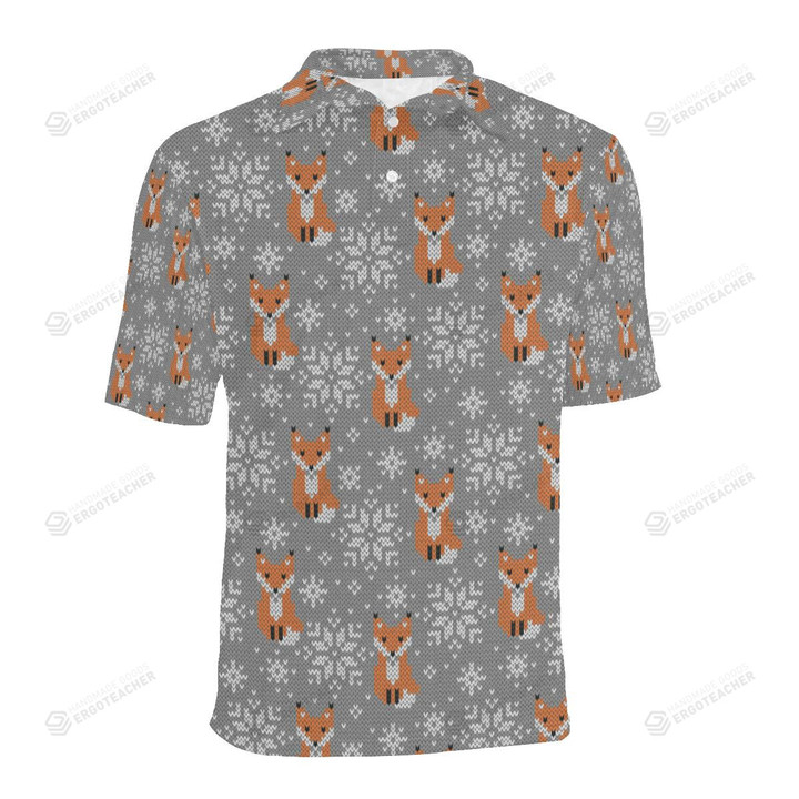 Knit Red Fox Pattern Unisex Polo Shirt