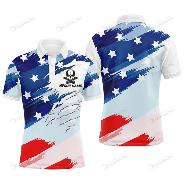 Bowling Personalized Unisex Polo Shirt, American Flag Skull Unisex Golf Shirt
