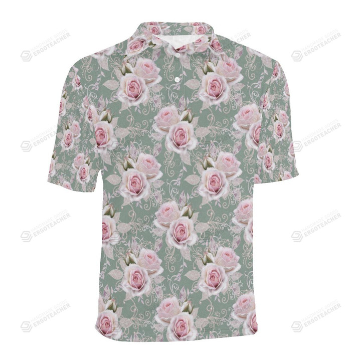 Rose White Pattern Unisex Polo Shirt