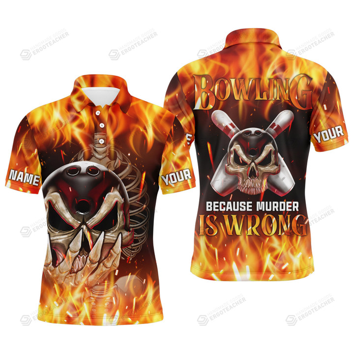 Flame Skull Personalized Unisex Polo Shirt, Jersey Short Sleeves Bowling Gifts Golf Shirt